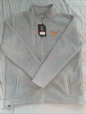 Antigua UT Austin Light Gray Fleece Jacket with Longhorns Logo